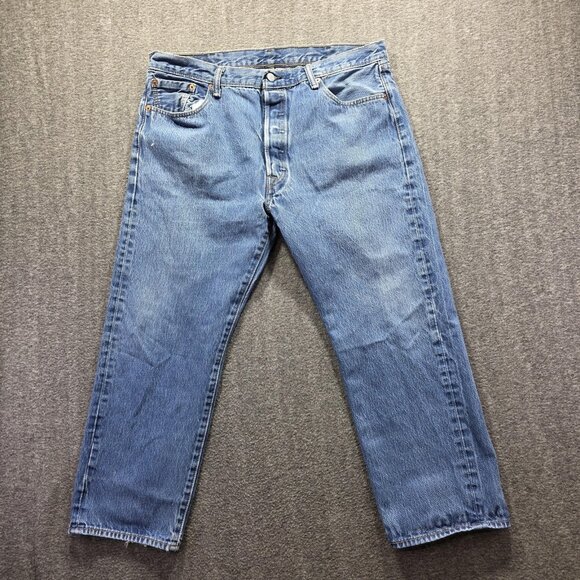 Levis 501 Jeans Mens 40x30 Blue Button Fly Straight Leg Denim Medium Wash - Picture 2 of 11
